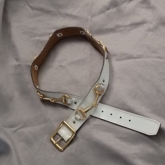 ❤️Womens CALDERON Handmade White Patent HORSEBIT BELT MEDIUM main image 4